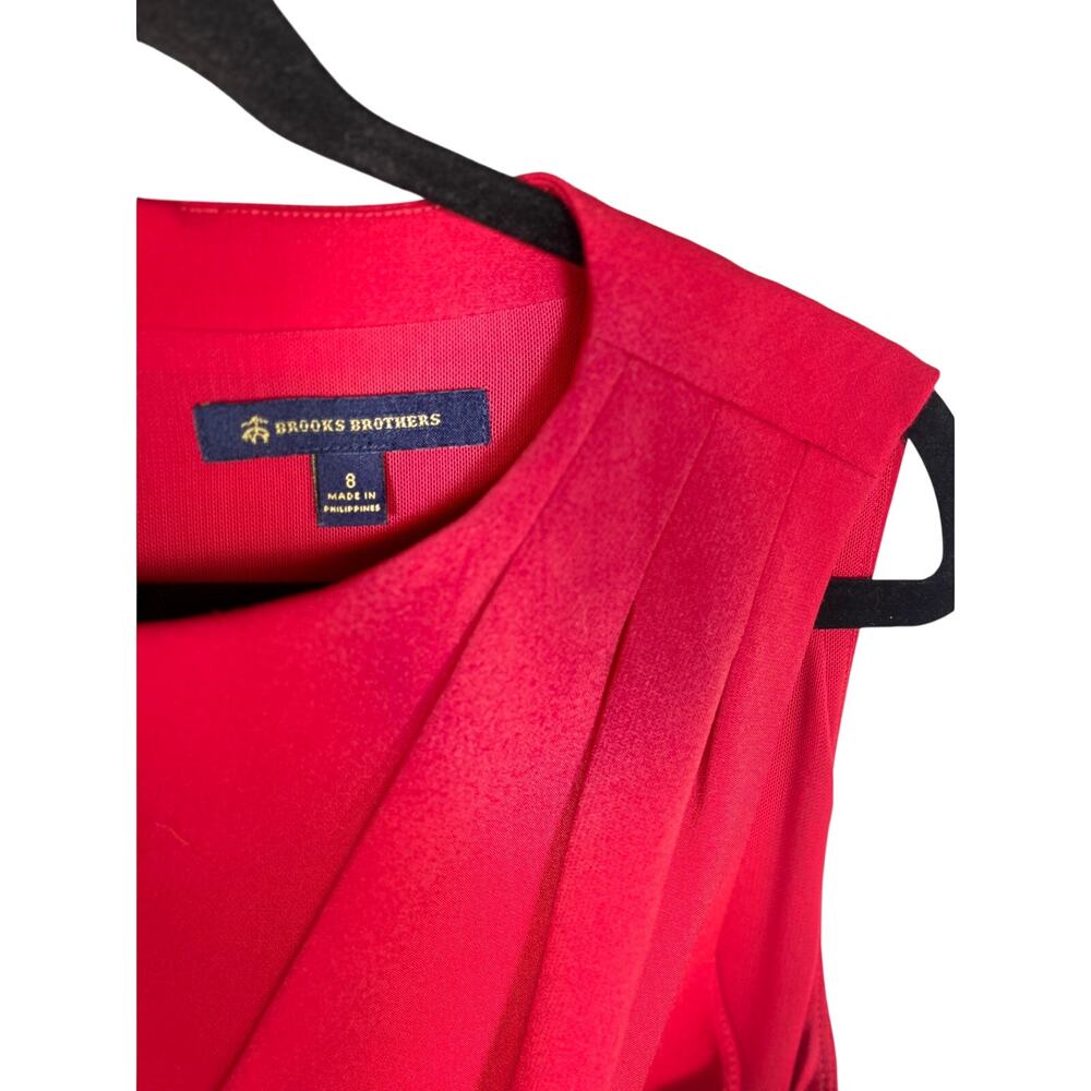 Brooks Brothers Women’s Red Sheath Dress S.8 Sleeveless Pleated Neck Work Career - Picture 3 of 7